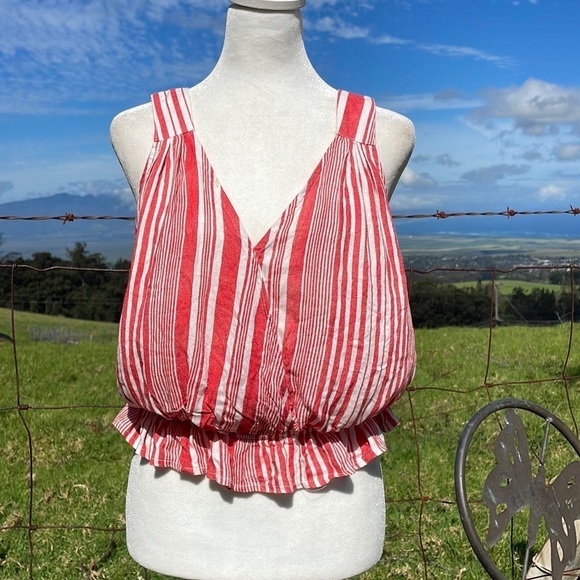 PrettyLittleThing Tops - PrettyLittleThing Red and White Ruched Tank Top